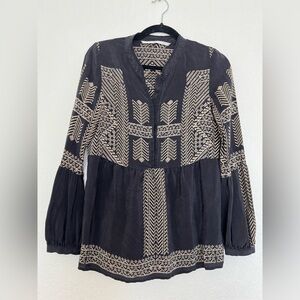 Twelfth Street by Cynthia Vincent 100% Silk Embroidered Boho Peasant Blouse